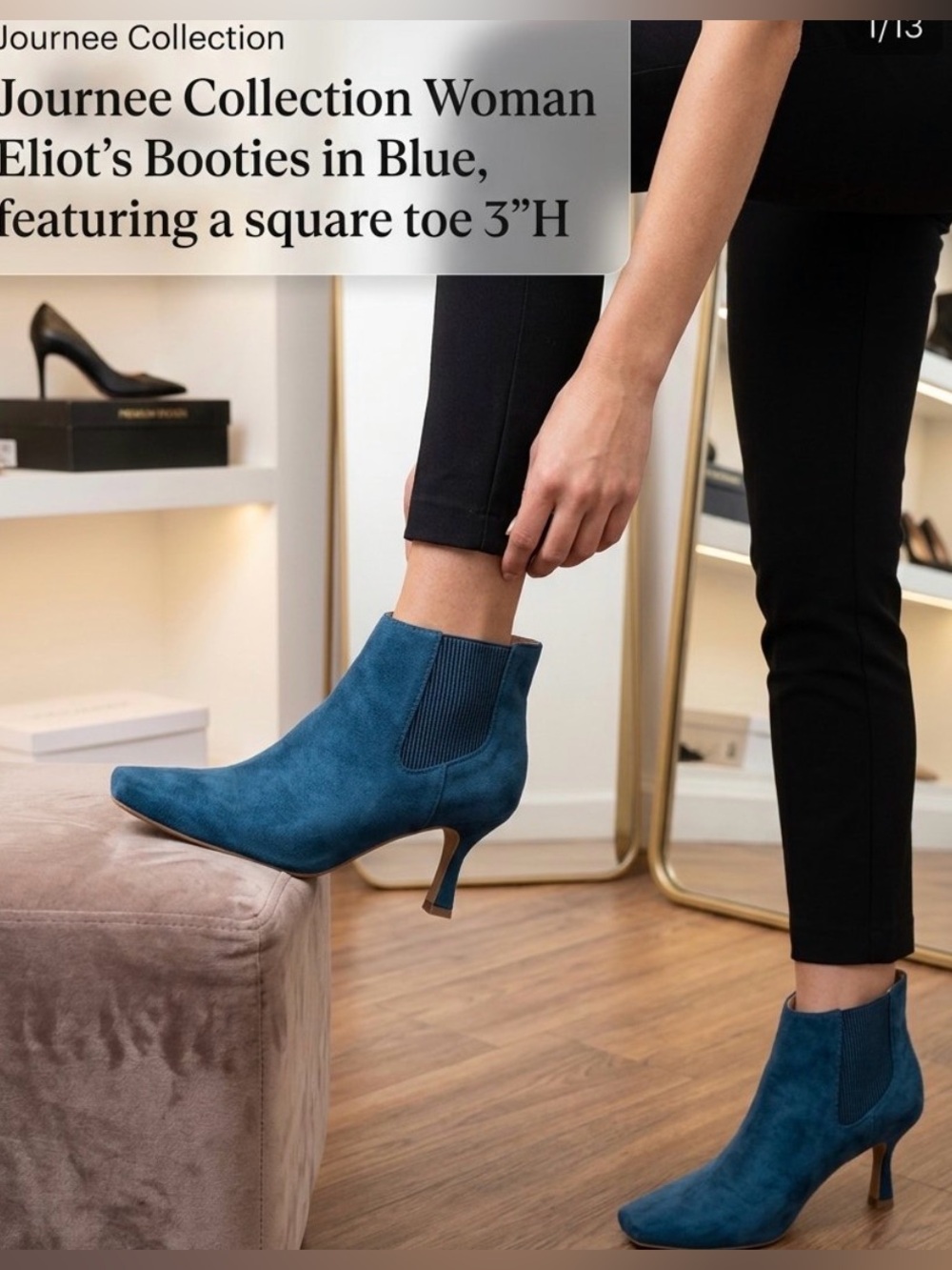 Journee Collection Woman Eliot’s Booties in Blue , featuring a pointed toe 3”H